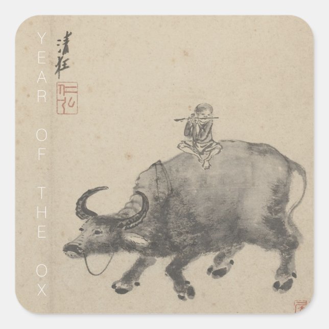 Sticker Carré Jour de l'an chinois Peinture de l'ox Zodiac Anniv (Devant)