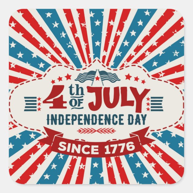 Sticker Carré Jour de l'Indépendance rétro 4 juillet (Devant)