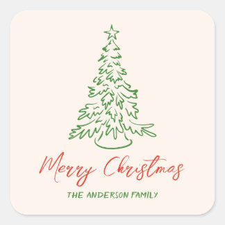 Sticker Carré Jour de Noël à main Vintage rétro tiré unique