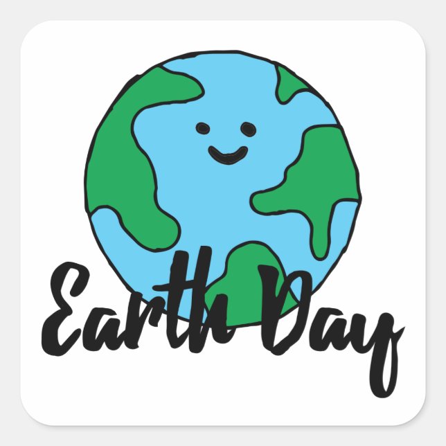 Sticker Carré Jour des terres Monde écologique Icône Happy Earth (Devant)
