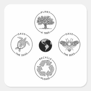 Sticker Carré Jour des terres Sauvez la planète