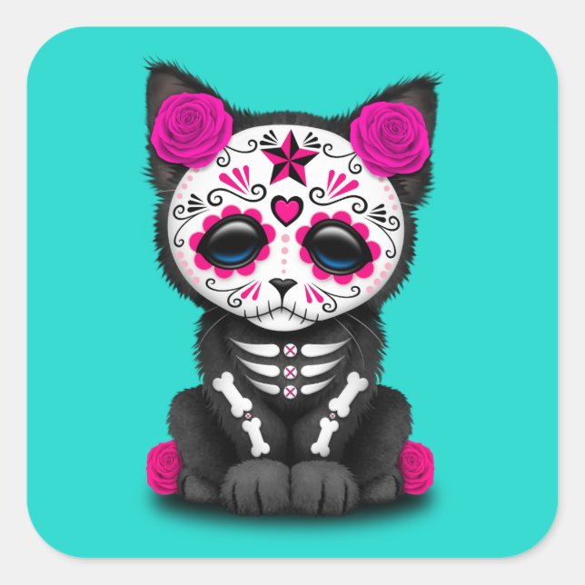 Sticker Carré Jour rose du chaton mort (Devant)