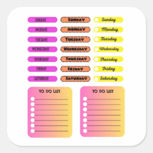 Sticker Carré Jours de la semaine personnalisés et colorés Plani