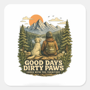 Sticker Carré Jours heureux pattes sales amateur de chiens