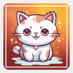 Sticker Carré Jovely Chat Kawaii Style Clipart-47758