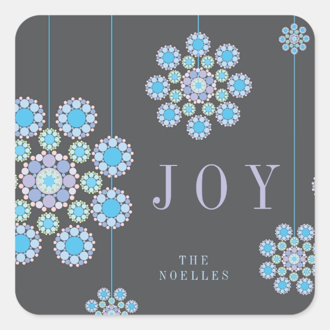 Sticker Carré Joy Blue Festive Hanging Ornements Élégant Vacance (Devant)
