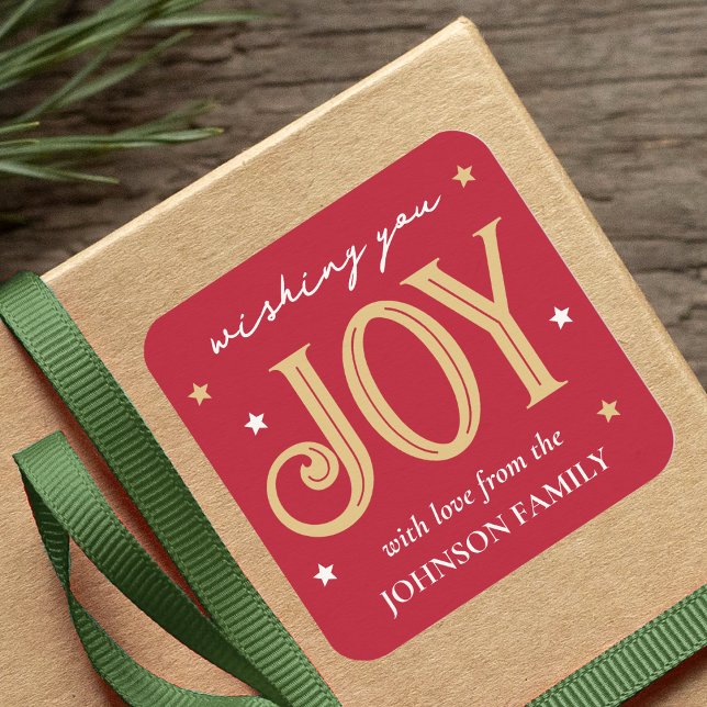 Sticker Carré Joy Christmas Festive Typographie Personnalisée No (Créateur téléchargé)