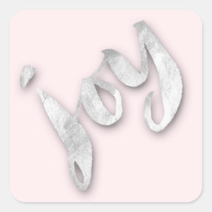 Sticker Carré Joy Silver Grey Blush Rose Gold Metallic Script