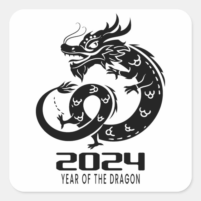 Sticker Carré Joyeuse année dragon du Nouvel An chinois 2024 (Devant)
