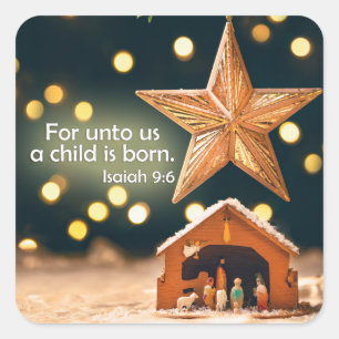 Sticker Carré Joyeuse crèche de Noël sous étoile