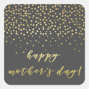 Sticker Carré Joyeuse fête des mères - Gold Script & Confetti