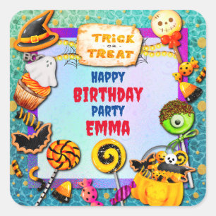 Sticker Carré Joyeuse fête d'Halloween remplie de ruse-ou-gâteau