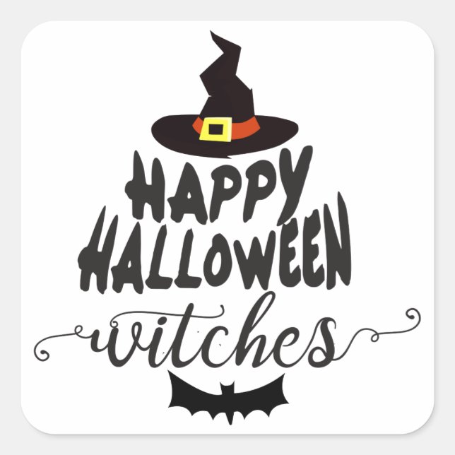 Sticker Carré Joyeuse Halloween sorcières Typographie Halloween (Devant)