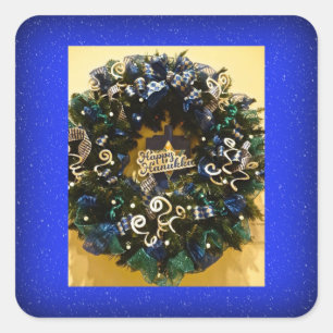 Sticker Carré Joyeuse Hanoukka Wreath Joyeuse Fête juive