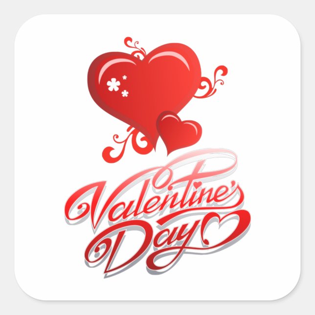 Sticker Carré joyeuse journée des valentines avec les coeurs rou (Devant)