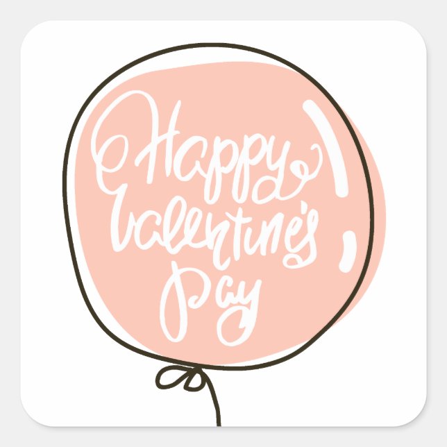 Sticker Carré Joyeuse journée des Valentines. Boulon rose mignon (Devant)