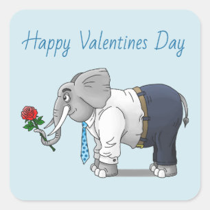 Sticker Carré Joyeuse Saint-Valentin aux éléphants