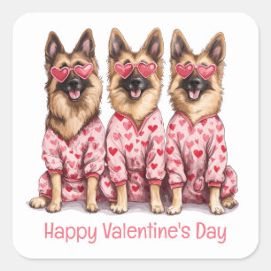 Sticker Carré Joyeuse Saint-Valentin Chiens Berger Allemand
