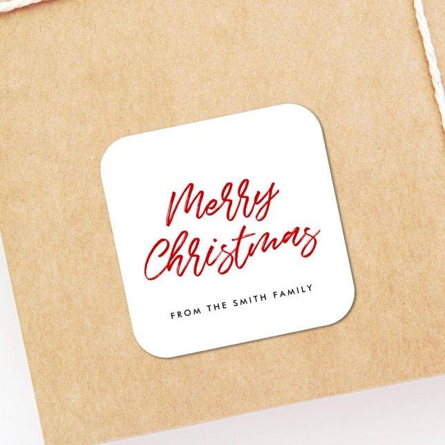 Sticker Carré Joyeuse typographie rouge et blanche de Noël (Créateur téléchargé)