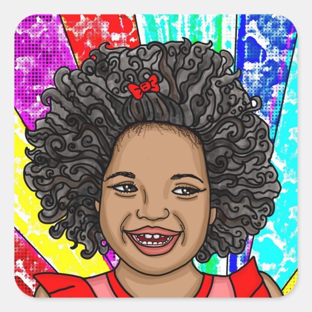 Sticker Carré Joyeuses boules | Adorable fille souriante (Devant)