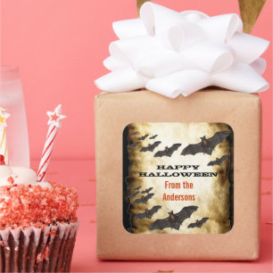 Sticker Carré Joyeuses chauves-souris d'Halloween et parchemin b