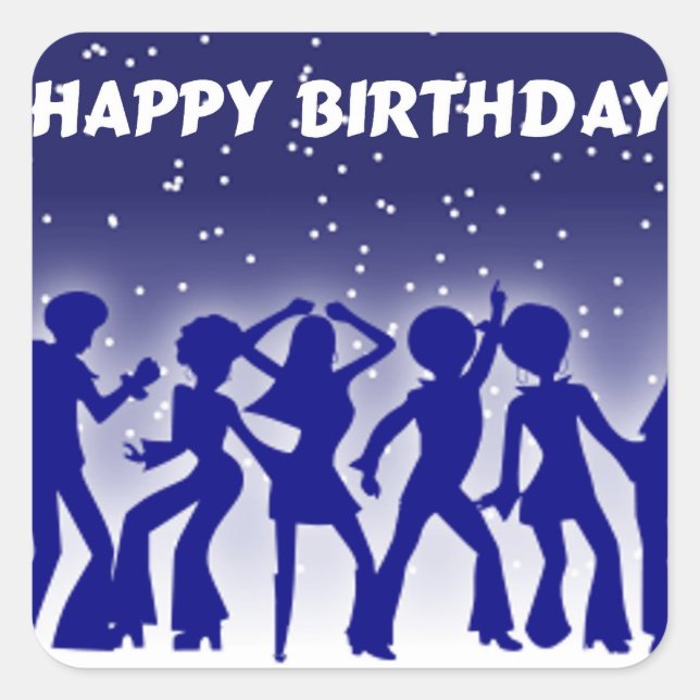 Sticker Carré Joyeuses danseuses disco d'anniversaire (Devant)