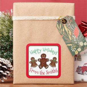 Sticker Carré Joyeuses fêtes Gingerbread Homme Noël Cookies