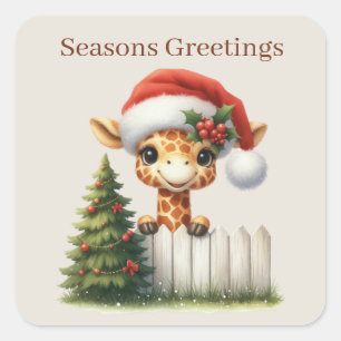 Sticker Carré Joyeuses Fêtes girafe ajouter du texte