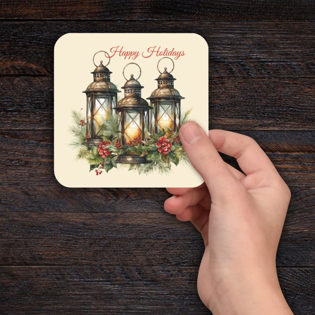 Sticker Carré Joyeuses Fêtes Lanternes d'Hiver (Créateur téléchargé)