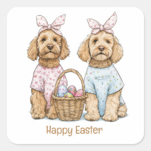 Sticker Carré Joyeuses Pâques Goldendoodle Chiens