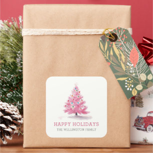 Sticker Carré Joyeuses vacances Pink Christmas Tree Moderne