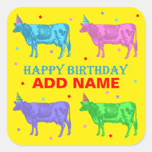 Sticker Carré Joyeuses vaches d'art pop d'anniversaire