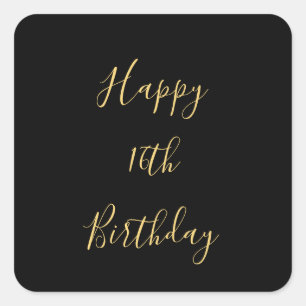 Sticker Carré Joyeux 16e anniversaire Golden Yellow Black âge