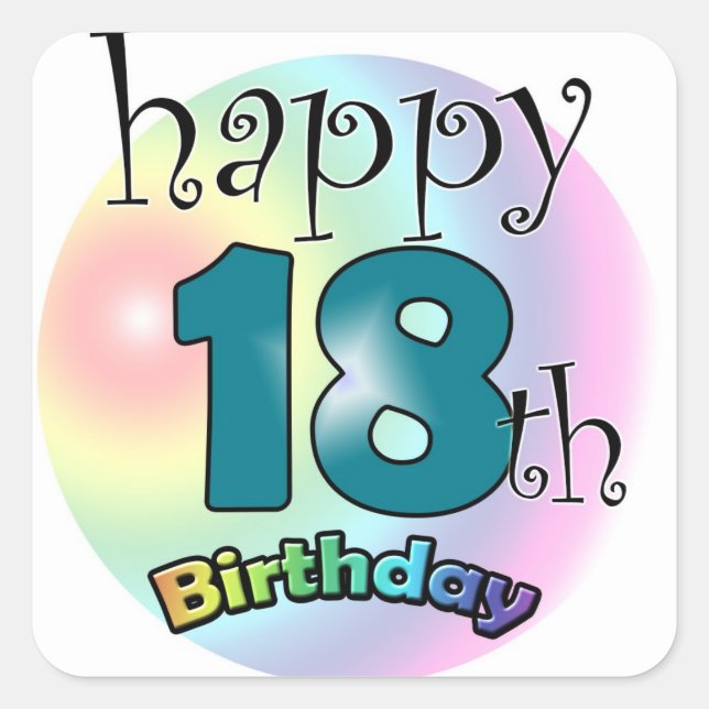 Sticker Carré Joyeux 18ème anniversaire (Devant)
