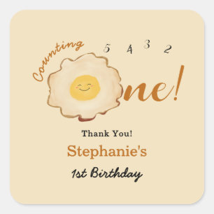 Sticker Carré Joyeux 1er Anniversaire Œuf Frit Mignon