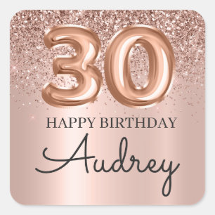 Sticker Carré Joyeux 30e anniversaire Rose Parties scintillant o