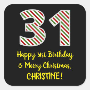 Sticker Carré Joyeux 31e anniversaire & Joyeux Noël, Nom personn