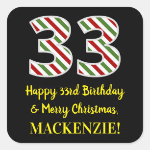 Sticker Carré Joyeux 33e anniversaire & Joyeux Noël, Nom personn