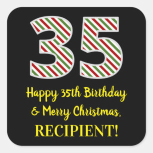 Sticker Carré Joyeux 35e anniversaire & Joyeux Noël, Nom personn