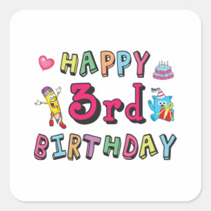 Sticker Carré Joyeux 3e anniversaire 3 ans voeux b jour
