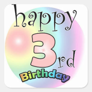 Sticker Carré Joyeux 3e anniversaire (roze)