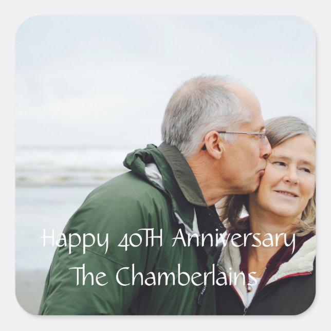 Sticker Carré Joyeux 40E anniversaire Nom du couple Photo (Devant)