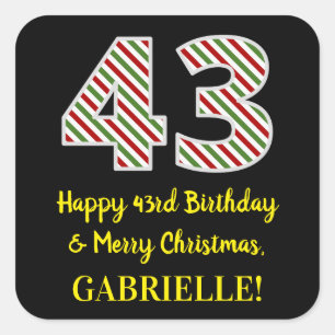Sticker Carré Joyeux 43e anniversaire & Joyeux Noël, Nom personn