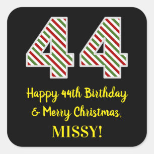 Sticker Carré Joyeux 44e anniversaire & Joyeux Noël, Nom personn