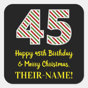 Sticker Carré Joyeux 45e anniversaire & Joyeux Noël, Nom personn