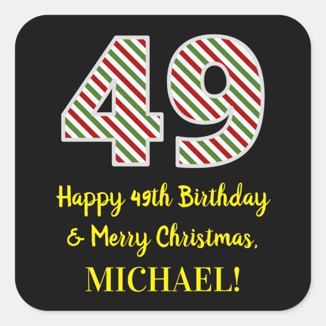 Sticker Carré Joyeux 49e anniversaire & Joyeux Noël, Nom personn (Devant)