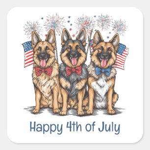 Sticker Carré Joyeux 4 juillet Chiens Bergers Allemands