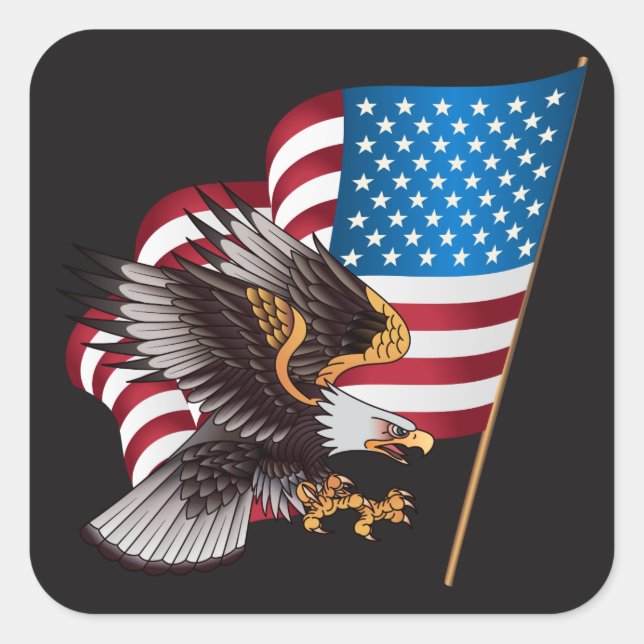 Sticker Carré Joyeux 4 juillet drapeau américain avec aigle (Devant)