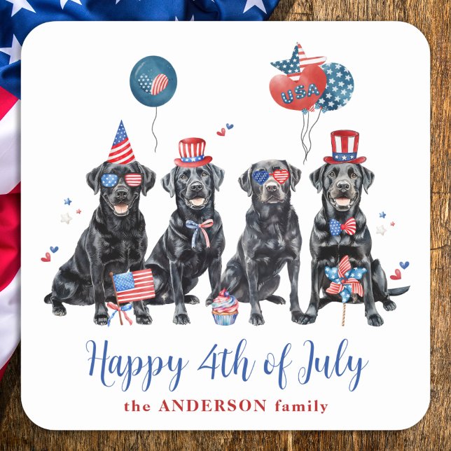 Sticker Carré Joyeux 4 juillet patriotique Labrador Retriever (Créateur téléchargé)