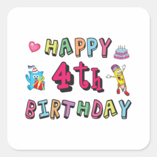 Sticker Carré Joyeux 4e anniversaire de Birthday 4 year b-day wi